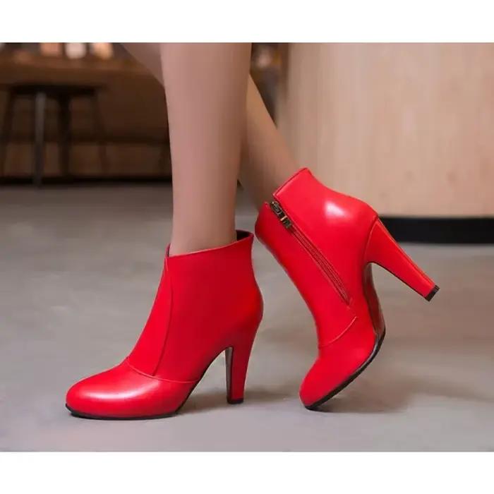 Botas De Mujer bout rond bottines femmes Simple mode noir talons hauts fête mariage bottes courtes plus grande taille 52 53 54 622-5