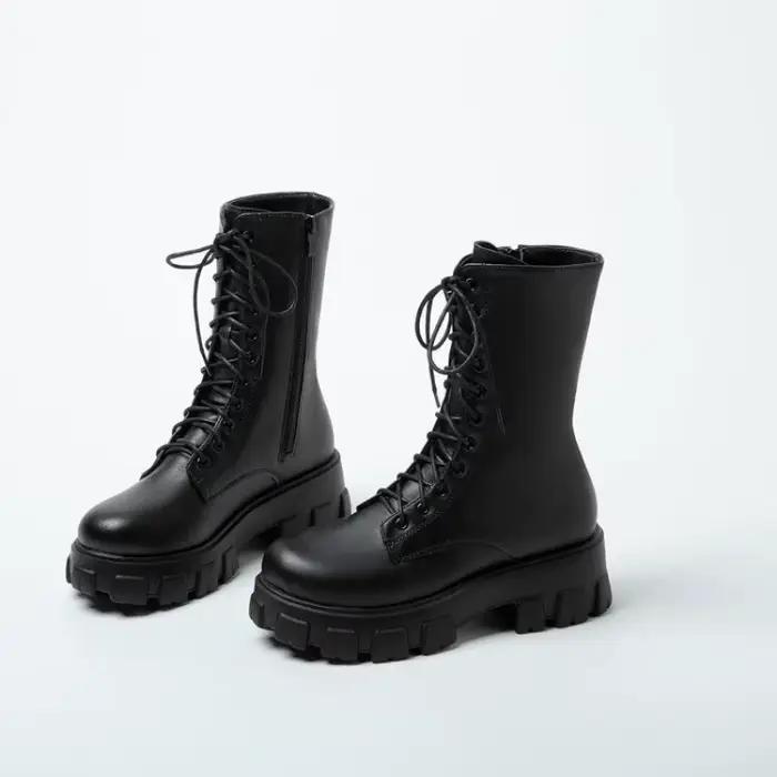 Bottes mi-mollet style anglais pour femme, plateforme, grande taille, printemps-automne