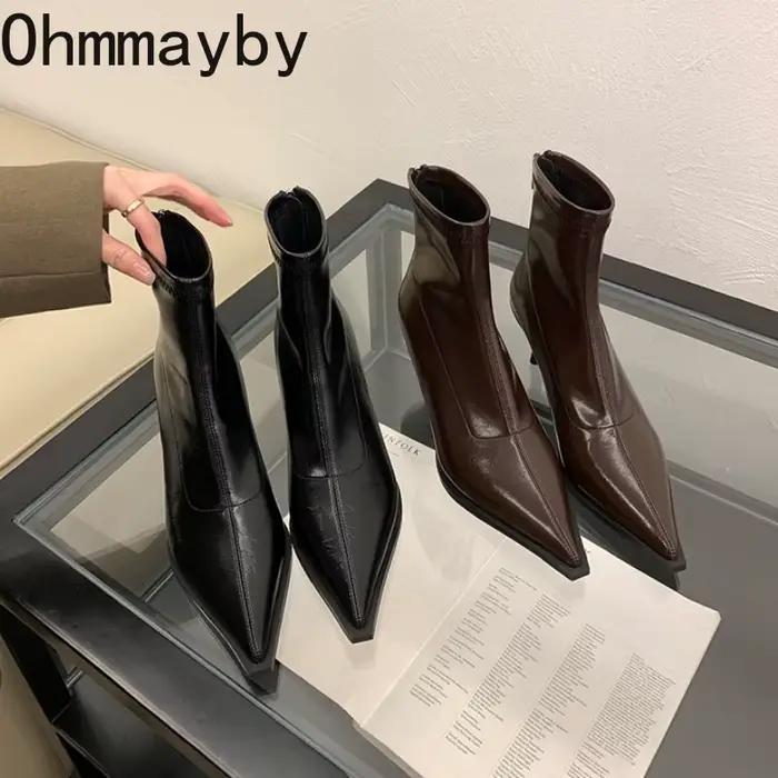 Bottines à talons hauts pour femmes, mode automne-hiver, sexy, à bout pointu, chaussures de soirée, élégantes, fines, modernes, bottes courtes