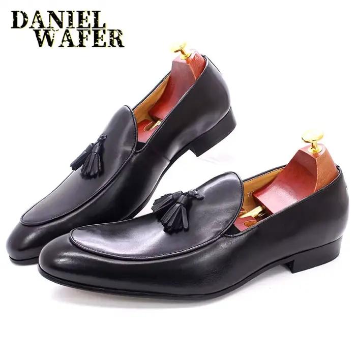 Mocassins italiens de luxe chaussures habillées pour hommes mode à la main sans lacet gland mocassins chaussures de bureau de mariage mocassins décontractés pour hommes