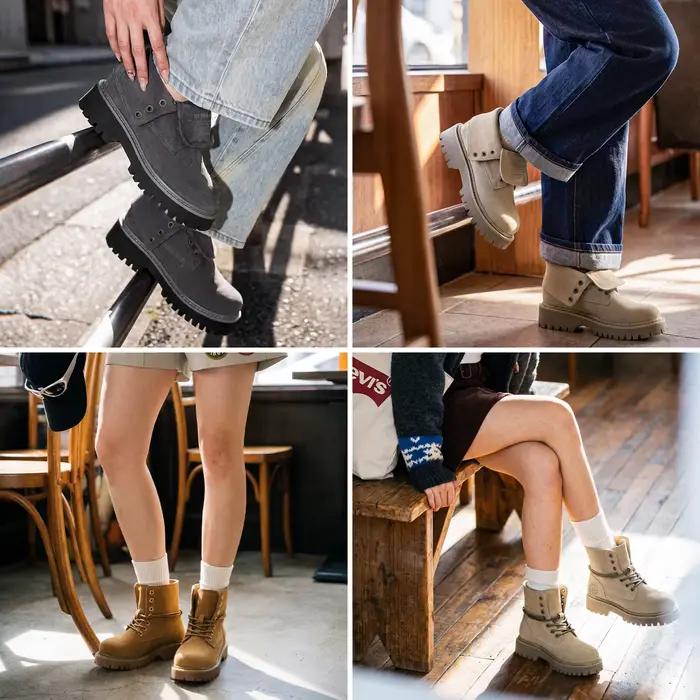 Bottes de combat à plateforme pour femmes Maden, bout rond, semelle épaisse, bottines à cheville, design rabattable, bottes décontractées pour le travail, bottes convertibles, automne