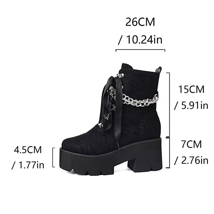 JODecor-Bottes compensées confortables pour femmes, chaussures à plateforme, dentelle florale, patchwork, PU, rouge, noir, punk, rinçage, hiver