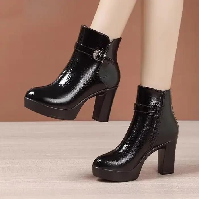 Bottines courtes en cuir véritable pour femme
