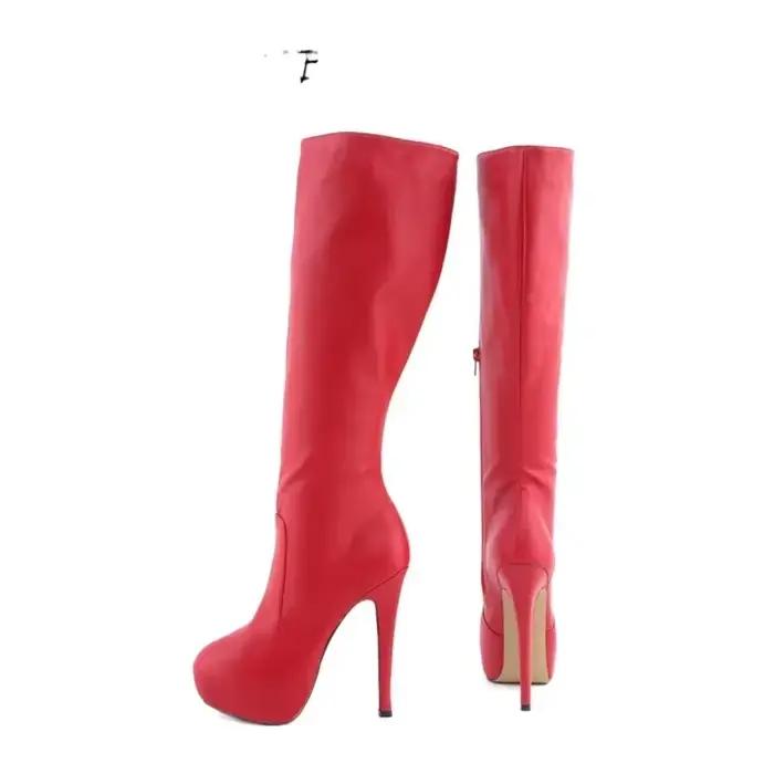 Bottes longues au-dessus du genou pour femmes, chaussures à plateforme pour dames, talons hauts Parker ronds, châssis aiguille, cuir Super 256, sexy, hiver, 14cm