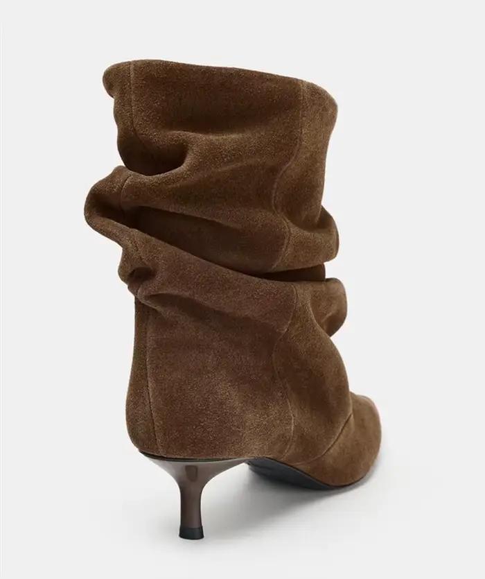 Bottines plissées en daim de vache pour femmes