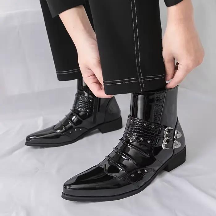 Bottes montantes pour hommes en PU à talon bas