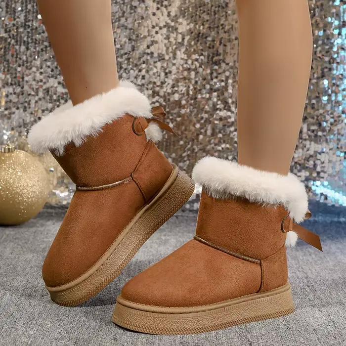 Bottes de neige élégantes à bout rond avec nœud, chaussures d'hiver plates et résistantes à l'usure pour étudiants, chaussures chaudes en velours pour femmes, nouvelle collection