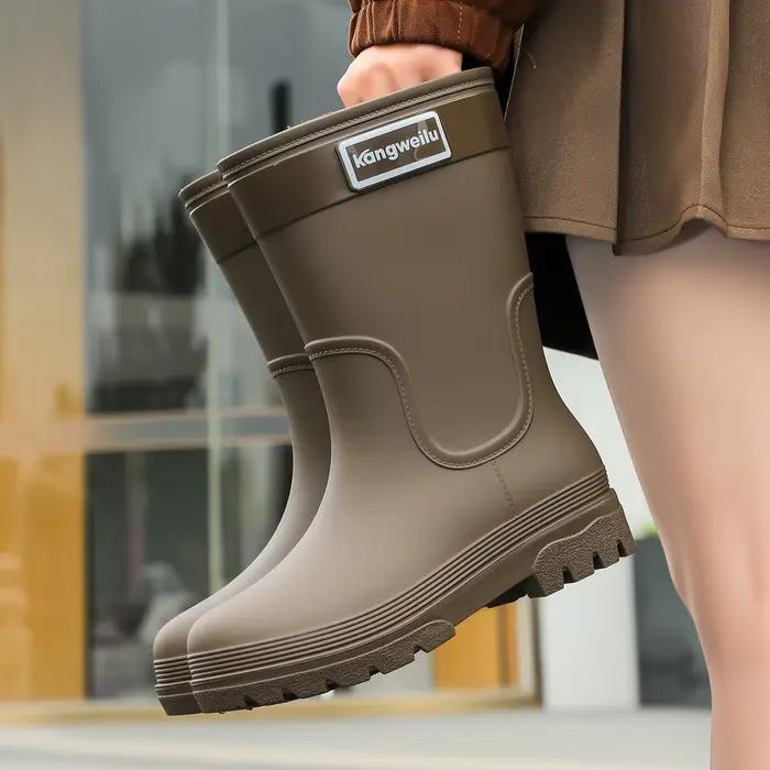 Bottes de pluie mi-mollet pour femmes avec doublure polaire