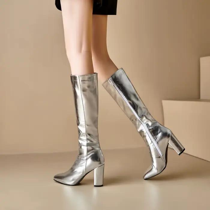 Bottes hautes en cuir à talons hauts pour femme