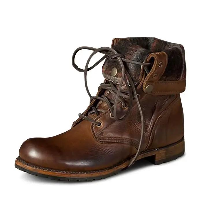 Bottes de chevalier en cuir à lacets pour hommes