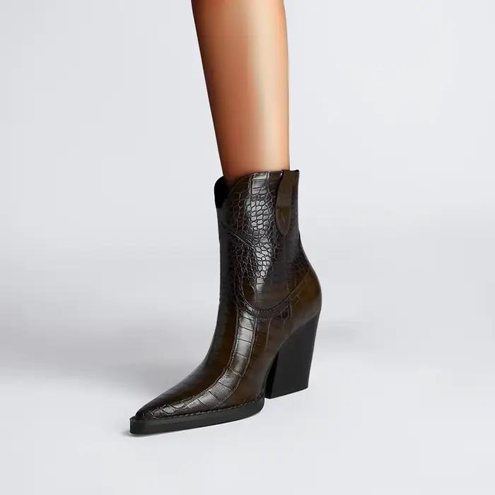 Kaky's nouveau modèle de pierre pointue talons hauts épais grandes bottes pour femmes bottes occidentales bottes courtes