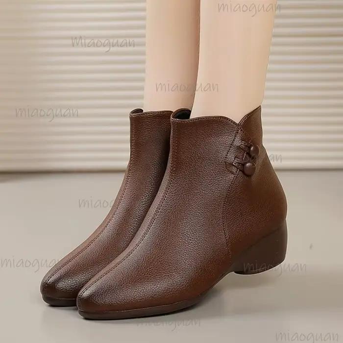 Bottines romaines en cuir artificiel avec boutons décoratifs pour femmes, confortables et élégantes pour les occasions hivernales et spéciales