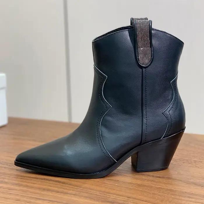 Bottes mi-mollet à talons hauts épais pour femmes