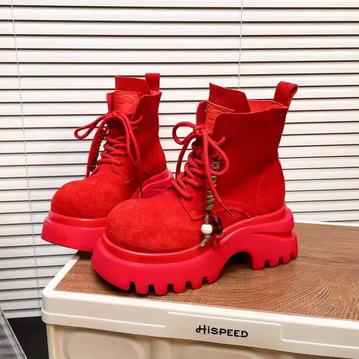 Rétro femmes botte mode en cuir souple plate-forme