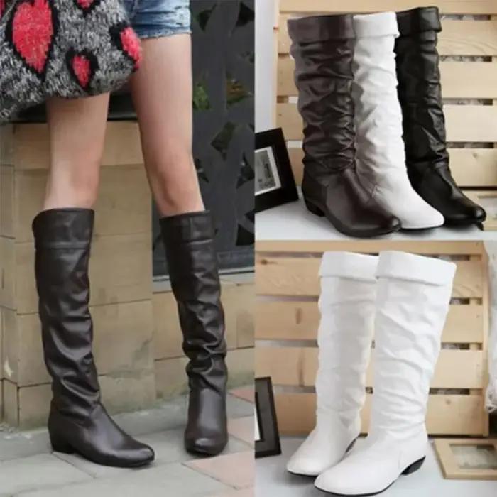 Bottes hautes en cuir PU pour femmes