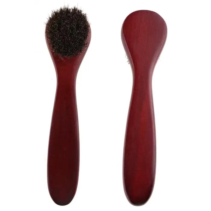 Brosse à poils de cheval à Long manche en bois, pour nettoyer les chaussures en forme de S