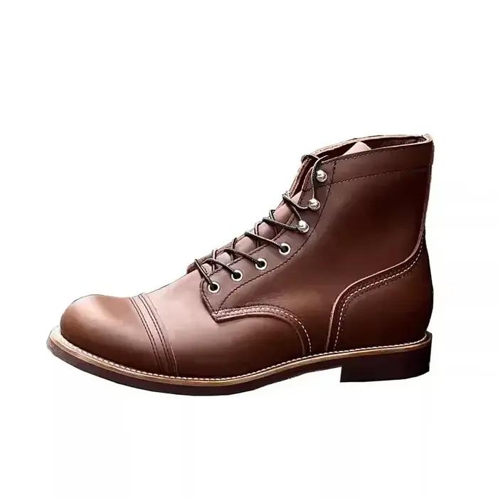 Bottes de Moto Vintage en Cuir de Vache pour Homme
