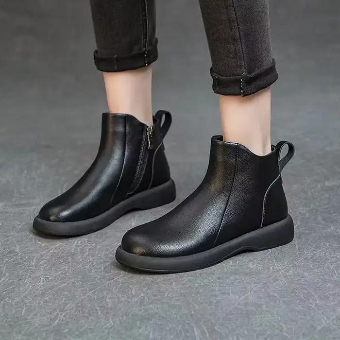 Bottines en cuir à bout rond pour femmes