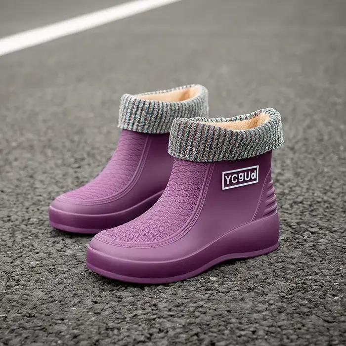 Bottes de pluie courtes et tendance pour femmes, style transfrontalier, chaudes en polaire, pour l'extérieur, coupe basse, nouvelle collection, chaussures aquatiques