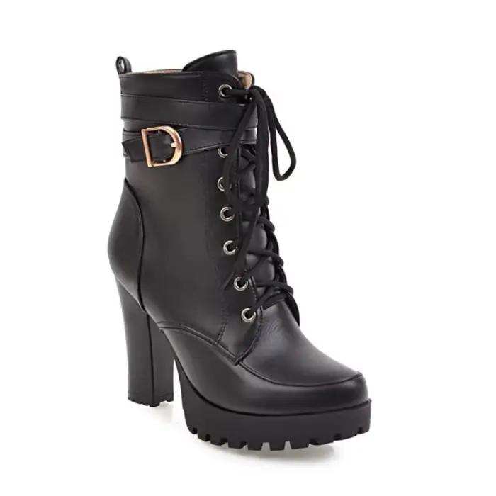 Bottines à talons hauts pour femmes, chaussures à lacets, plateforme, grande taille, style sexy, hiver, noir, beige, jaune, marron, grandes occasions, romantisme, soirées, promenade dans la neige