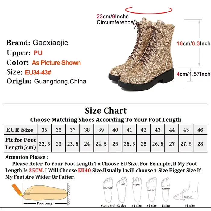 Nouvelles bottines décontractées 2024 à fermeture éclair latérale, chaussures de danse à paillettes brillantes pour femmes, talon bas de 4 cm, bout rond, bottes printemps-automne, grandes tailles 43