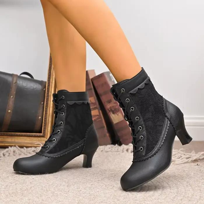 Élégantes bottes dentelées romaines pour femmes, haute saison printemps/automne, talon épais, mi-mollet, mariage et soirées spéciales