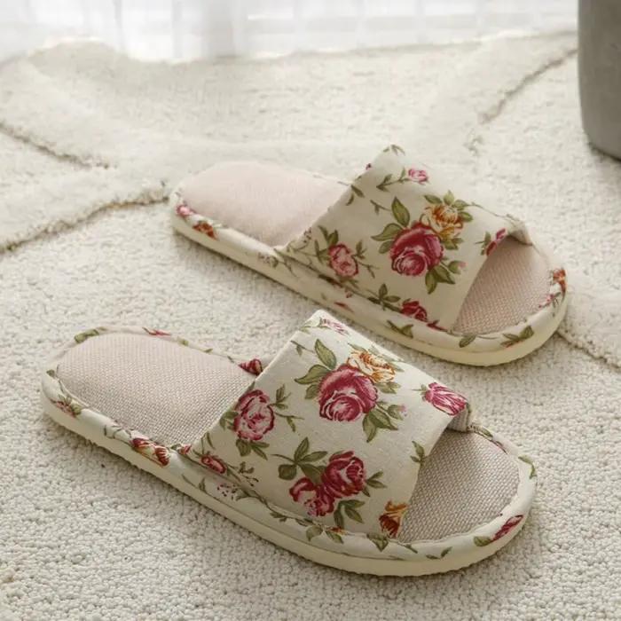 Pantoufles d'intérieur en lin pour hommes et femmes, chaussures anti-alde, sandales de plage, chaussures plates confortables, toboggans respirants pour couples