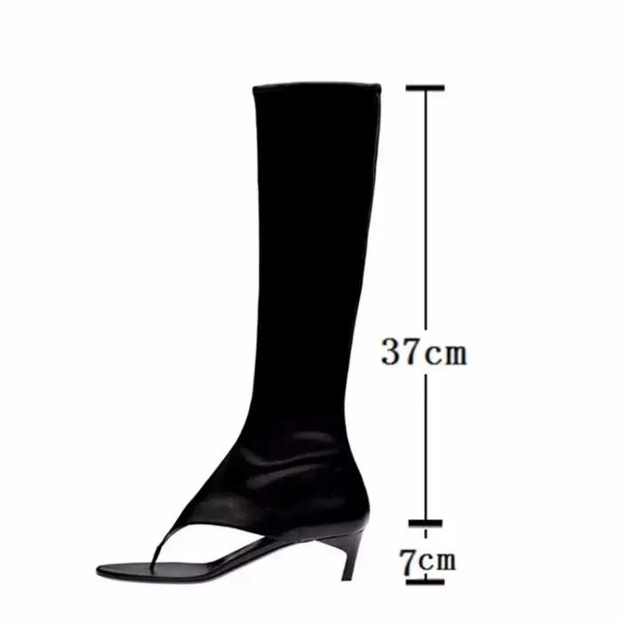 Bottes hautes au genou évidées pour femmes, sandales irrégulières, chaussures européennes et américaines, Parker ouvert, noir et blanc, sexy