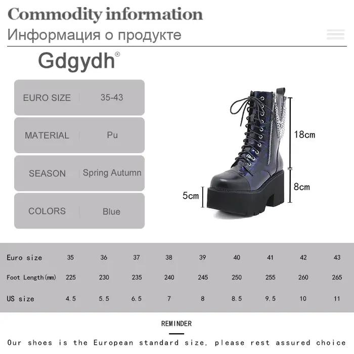 Gdgydh – bottes de Combat bleues à plateforme épaisse pour femmes