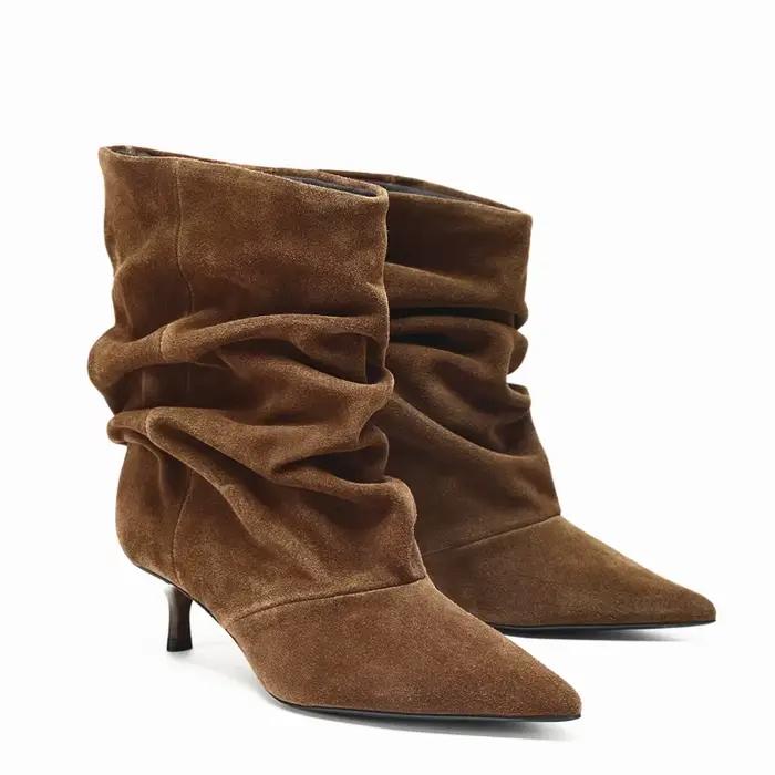 Bottines plissées en daim de vache pour femmes
