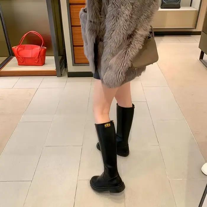 Chaussures bottes longues pour femmes marron hiver genou haute arbre