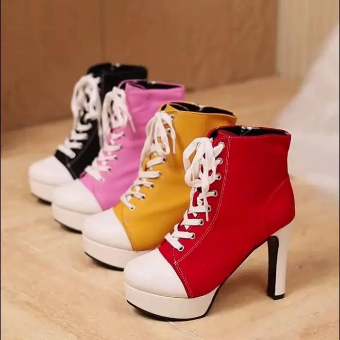 Bottines en toile à plateforme pour femmes
