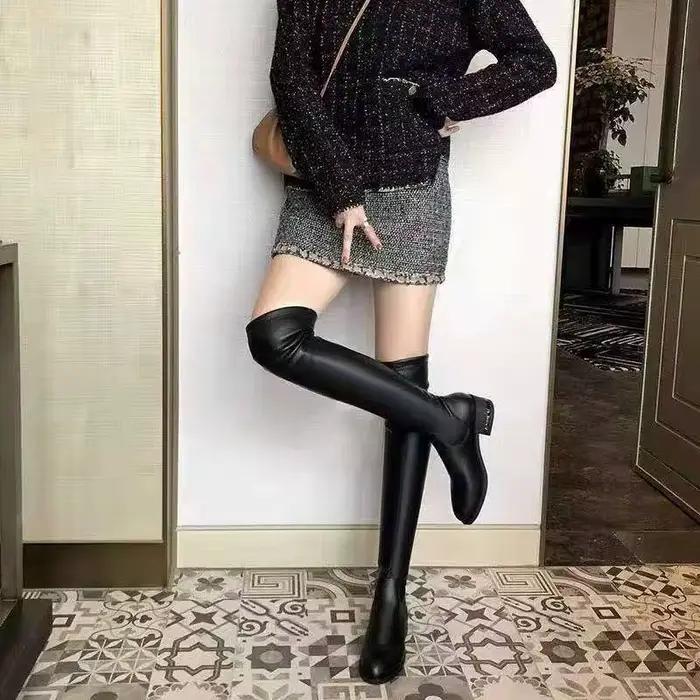 Bottes élastiques à talon moyen pour femmes