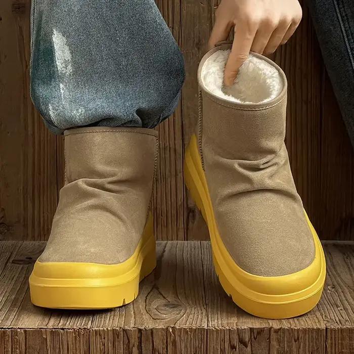 Bottes chaudes pour hommes, chaussures montantes pour femmes, chaussures d'hiver antidérapantes en coton, confortables, à semelle épaisse en fourrure, résistantes à l'usure, bottes plates tendance