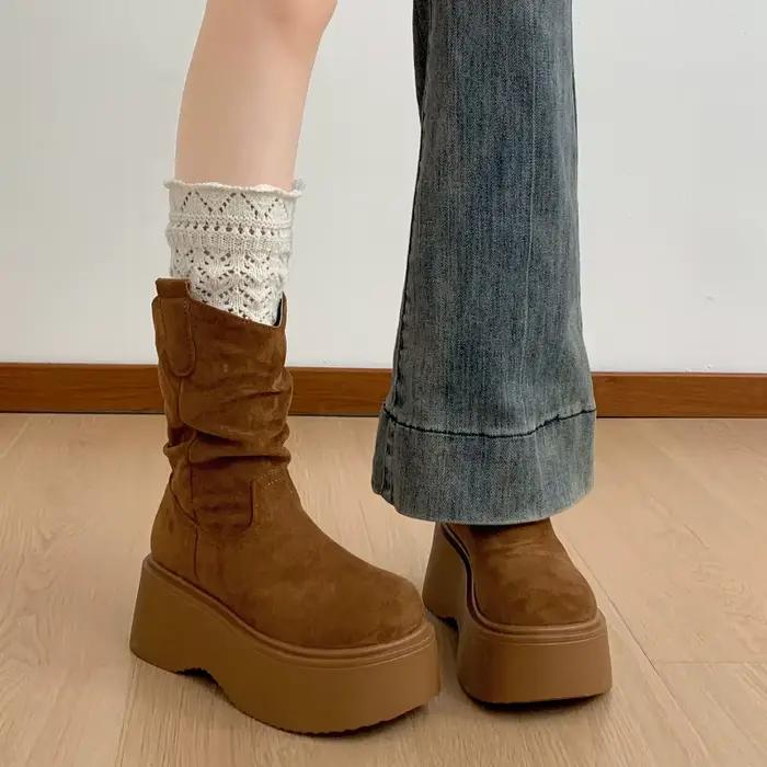 Bottines à plateforme épaisse et semelle épaisse pour femme