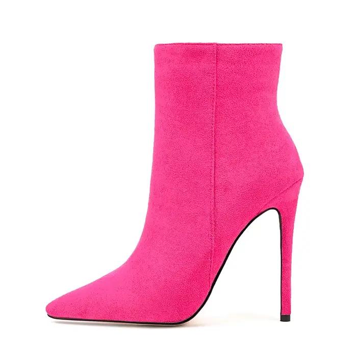 Bottes élégantes à talons fins faites-main en velours pour femmes occasions spéciales bottes modernes mi-mollet pointu fermeture éclair