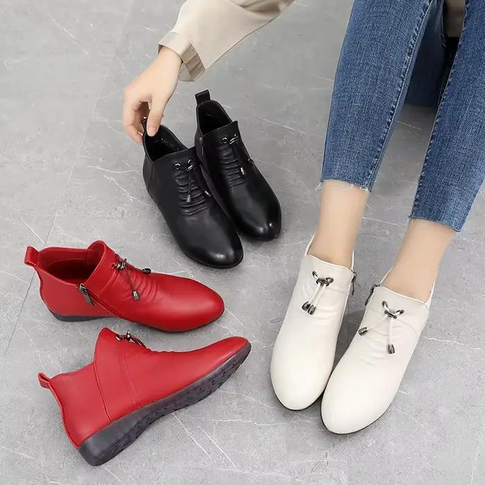 Bottines élégantes pour femmes en cuir véritable avec doublure en peluche pour l'hiver occassions spéciales