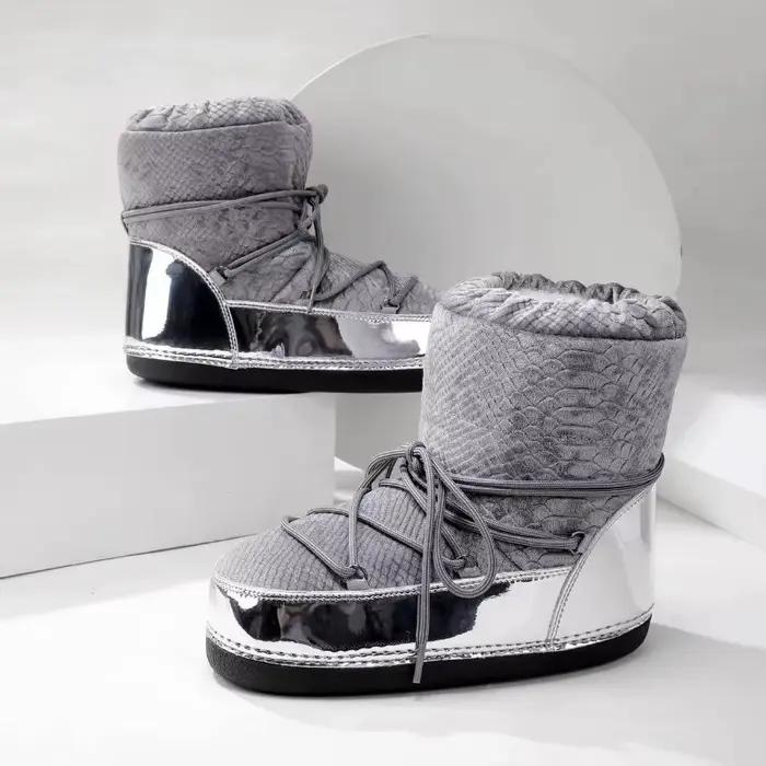 Bottes spatiales épaisses en peluche pour femmes, grande taille, mi-longues, bottes de ski imperméables, chaussures à la mode, hiver