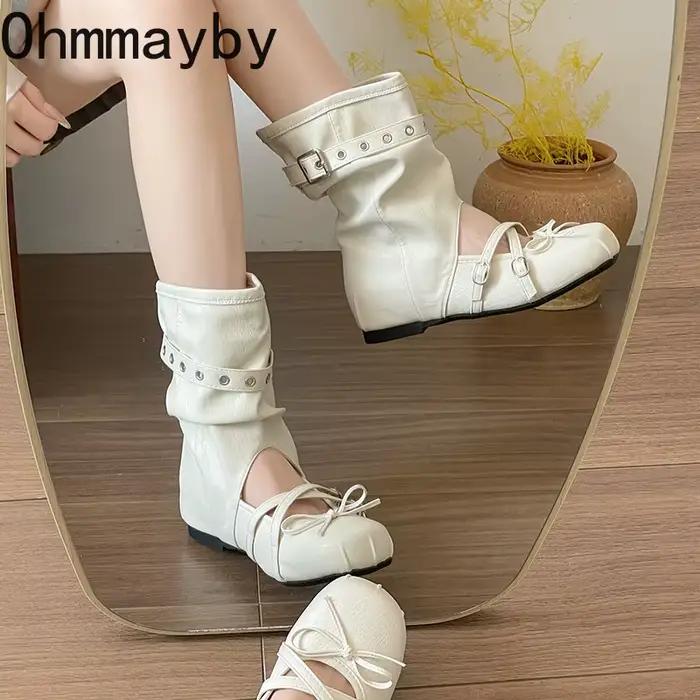 Bottes courtes vintage ajourées pour femme, style western, à enfiler, avec bride à boucle et talon compensé, pour l'été