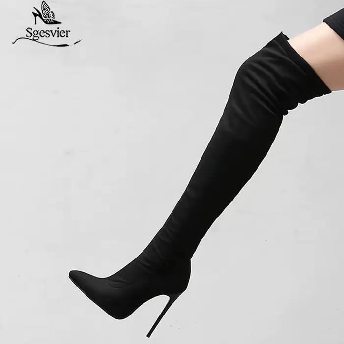 Cuissardes hautes pour femmes en matériau flock et polaire, bout pointu, talons fins, ajustement parfait, pour soirées et événements spéciaux