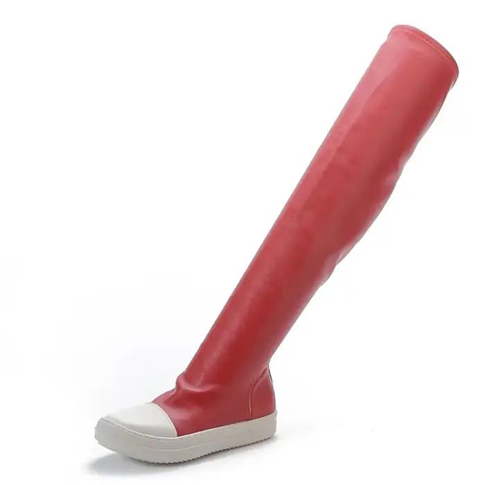 Bottes au-dessus du genou pour femmes, faites à la main, style mature, printemps automne, bout rond, talons bas, bottes extensibles, caoutchouc, occassions spéciales