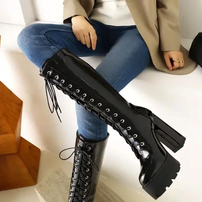 Bottes de moto TULX Plateforme Talon Épais Femme Occasions Hivernales