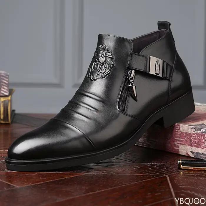 Hiver hommes bottes élégantes cheville chaussures en cuir antidérapantes britannique Zip noir chevalier