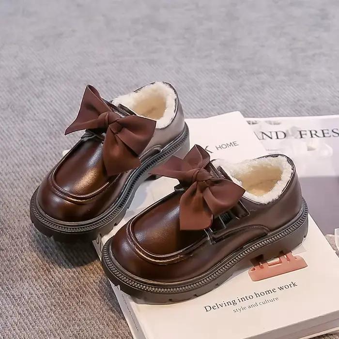 Chaussures en cuir pour enfants filles, nouvelle mode d'hiver 2021, Style coréen, fond souple, antidérapant, polyvalentes, chaussures de mariage de princesse