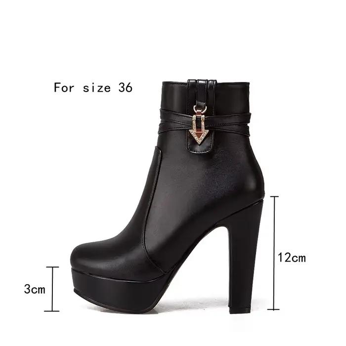 Bottines blanches à plateforme pour femmes, chaussures à talons hauts avec boucle, jaune et noir, bottes courtes pour dames, grande taille 50, automne hiver