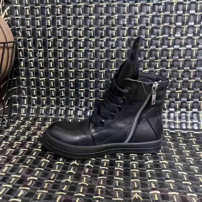 R-o Designer hommes chaussure entièrement en cuir noir bottine Sneaker haut chaussures décontractées lacets Jumbo fermeture éclair femmes bottes baskets plates