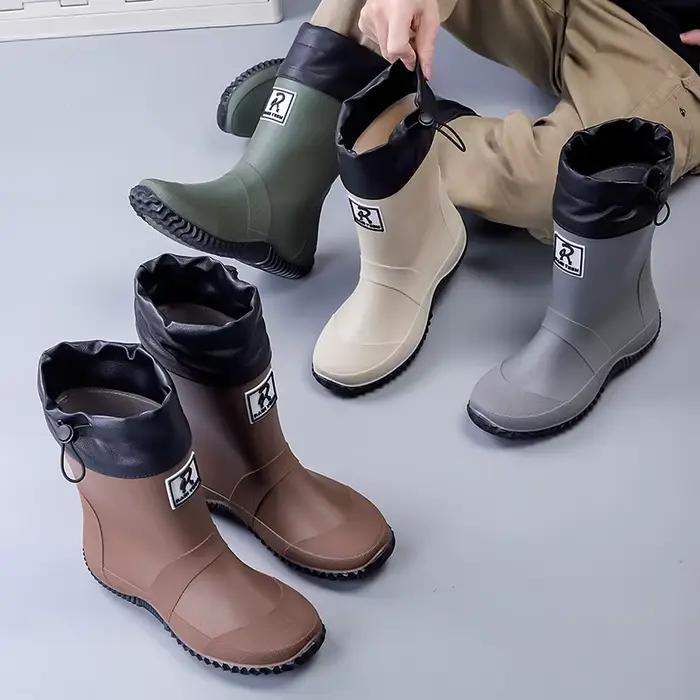 Bottes de pluie pliables tendance unisexe pour le camping en extérieur, chaussures de cuisine polyvalentes à enfiler, antidérapantes, grande taille, semelle souple, pour couple