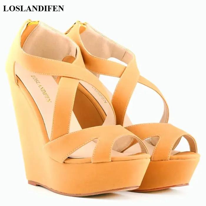 Nubuck cuir haute plate-forme femmes sandales 2025 été concis bout ouvert talons hauts chaussures dames Sexy creux fête sandales à talons compensés