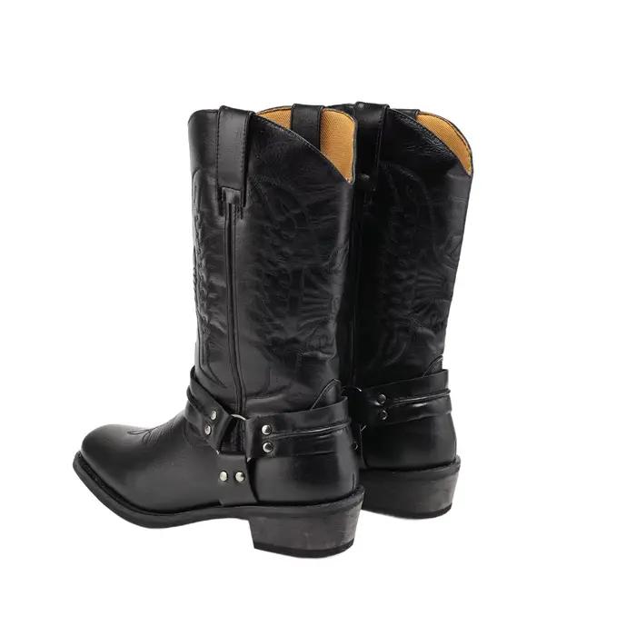 Bottes de Cowboy brodées pour hommes, bottes occidentales rétro à rivets, bottes d'équitation en cuir PU, chaussures habillées pour Halloween
