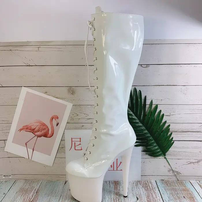 Bottes à talons hauts de 8 pouces pour femmes, chaussures modèle ouvert à fermeture éclair et talon haut de 20cm, mi-botte, bottes de scène et de genou de modèle sexy